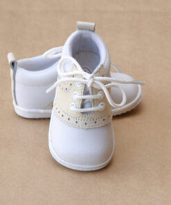 Angel Baby Boys Beige Leather Lace Up Saddle Oxford Shoe