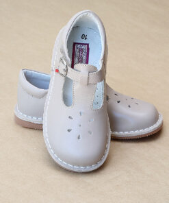 L'Amour Girls Almond T-Strap Leather Cut Out Mary Janes