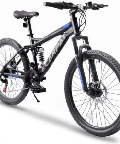 24 inch Mountain Bike for Kids, Full Suspension Boys Bike with Disc Brakes 21 Speeds, Black