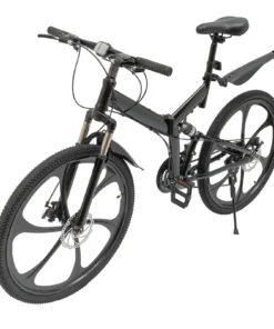 Wuzstar 26" Foldable Mountain Bike, 21 Speed seat height Adjustable Unisex Mountain Bike Black